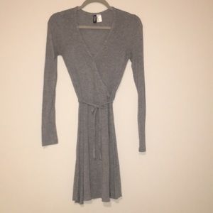 Long sleeve gray wrap dress